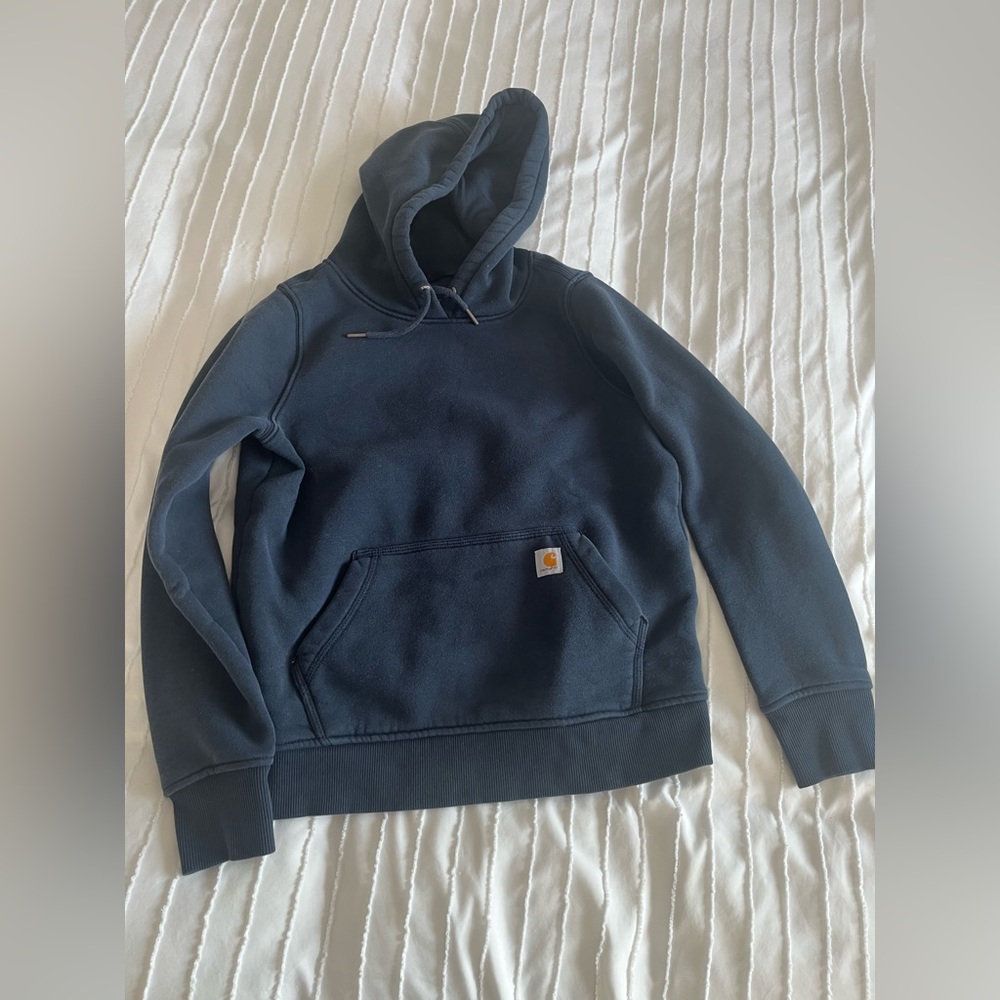 223-VGUC Carhartt Navy Blue Women's Hooded Sweatshirt